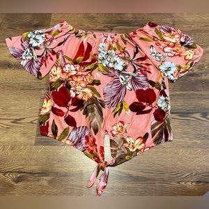 Pink Floral Off The Shoulder Top with Tie- Women’s Small